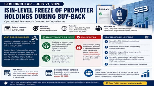 SEBI Mandates ISIN-Level Freeze of Promoter Holdings in Buy-Backs — Operationalisation Circular 2026